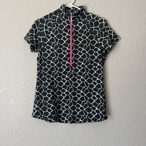 Jofit Polo Shirt Womens Small Giraffe Print Short Sleeve Golf Athletic Top